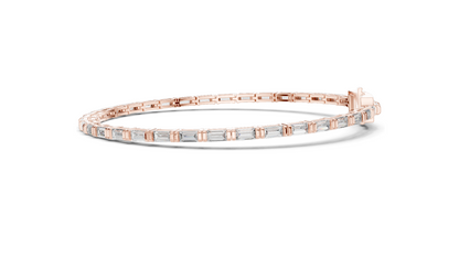 3.70 CT Lab Diamond Tennis Bangle Bracelet | Baguette Cut | 10KT, 14KT, 18KT Gold & 925 Silver | Rose, Yellow, White Gold Options | Fine Jewelry for Her