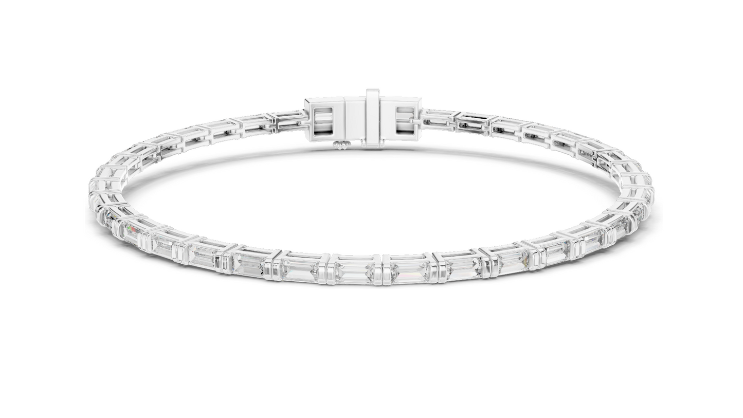 3.70 CT Lab Diamond Tennis Bangle Bracelet | Baguette Cut | 10KT, 14KT, 18KT Gold & 925 Silver | Rose, Yellow, White Gold Options | Fine Jewelry for Her