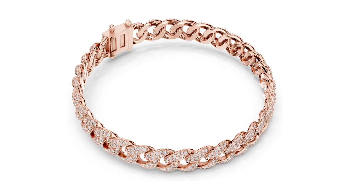 4.997 CT Lab Diamond Cuban Link Bracelet | VVS-VS EF Round Brilliant Cut | 10KT, 14KT, 18KT Gold & 925 Silver | Rose, Yellow, White Gold | Hip Hop Luxury Jewelry