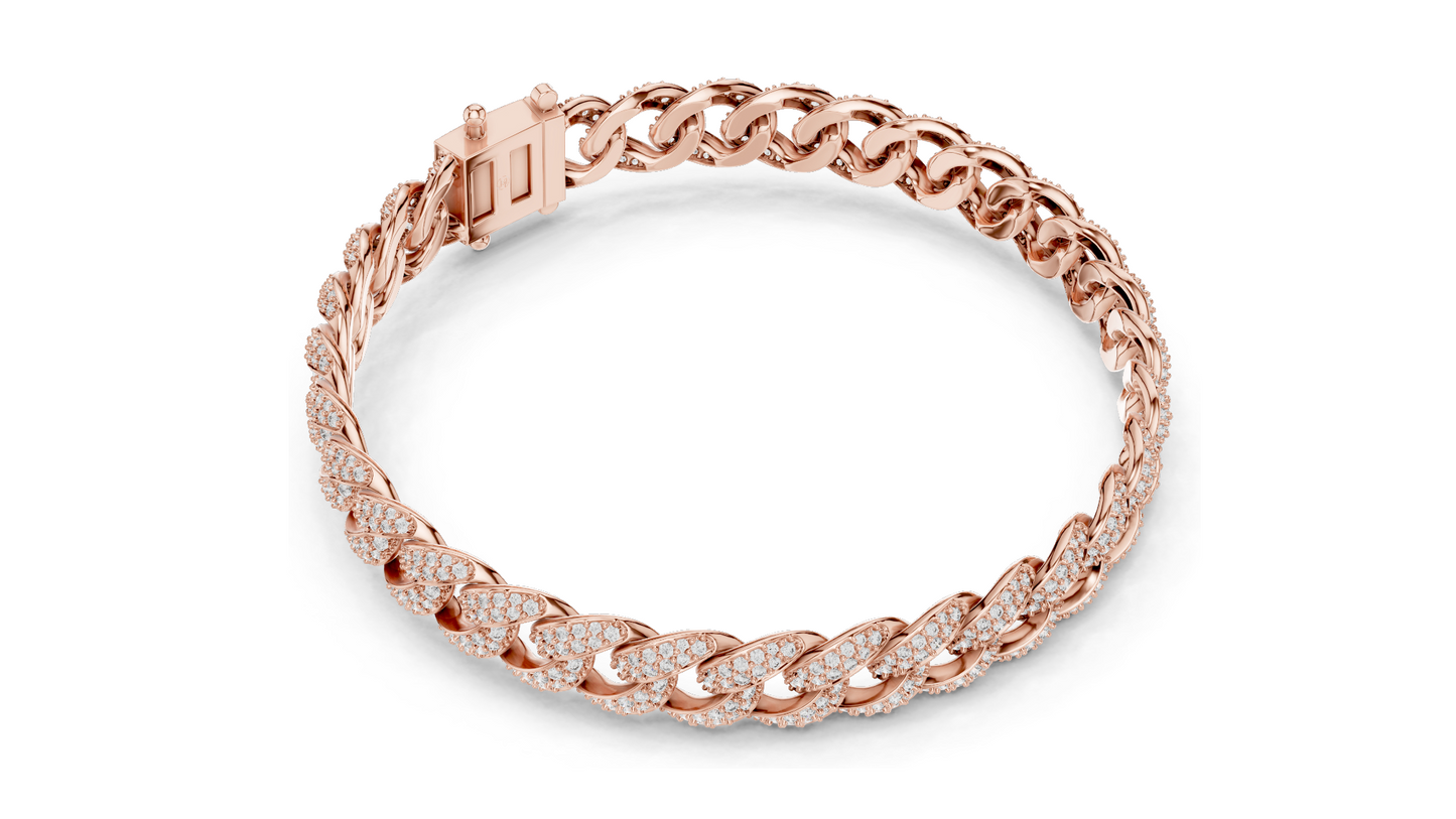 4.99 CT Lab Diamond Cuban Link Bracelet | Round Brilliant Cut | 18KT, 14KT, 10KT Gold & 925 Silver | Rose, Yellow, White Gold | Luxury Iced-Out Jewelry