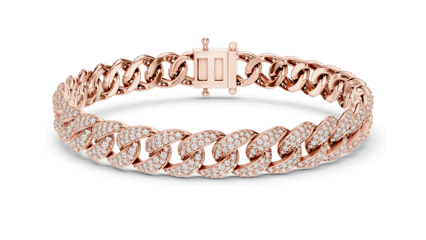 4.99 CT Lab Diamond Cuban Link Bracelet | Round Brilliant Cut | 18KT, 14KT, 10KT Gold & 925 Silver | Rose, Yellow, White Gold | Luxury Iced-Out Jewelry