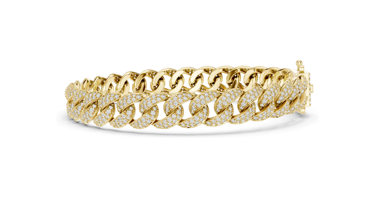 4.99 CT Lab Diamond Cuban Link Bracelet | Round Brilliant Cut | 18KT, 14KT, 10KT Gold & 925 Silver | Rose, Yellow, White Gold | Luxury Iced-Out Jewelry