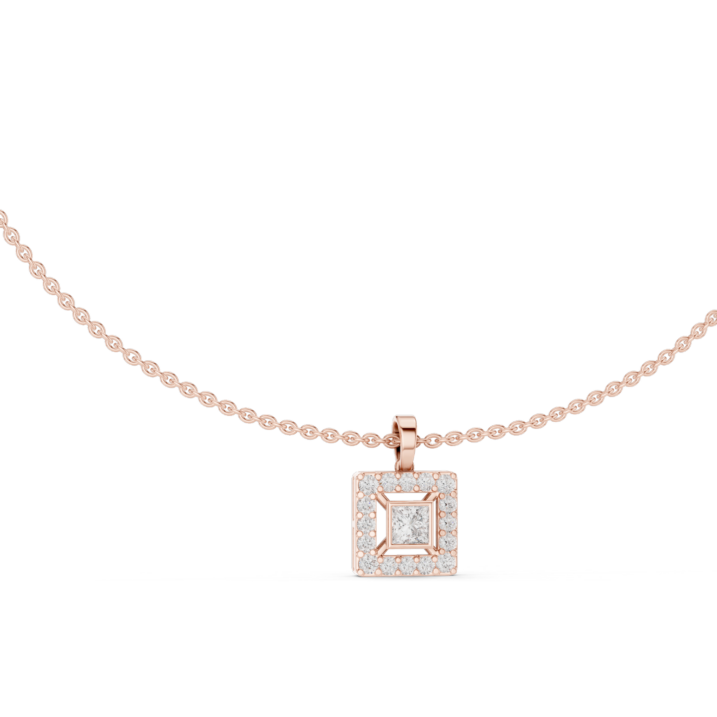 1.64 CT Lab Diamond Necklace | Square Cut CVD Diamonds | 18KT, 14KT, Rose, Yellow, White Gold | Luxury Fine Jewelry