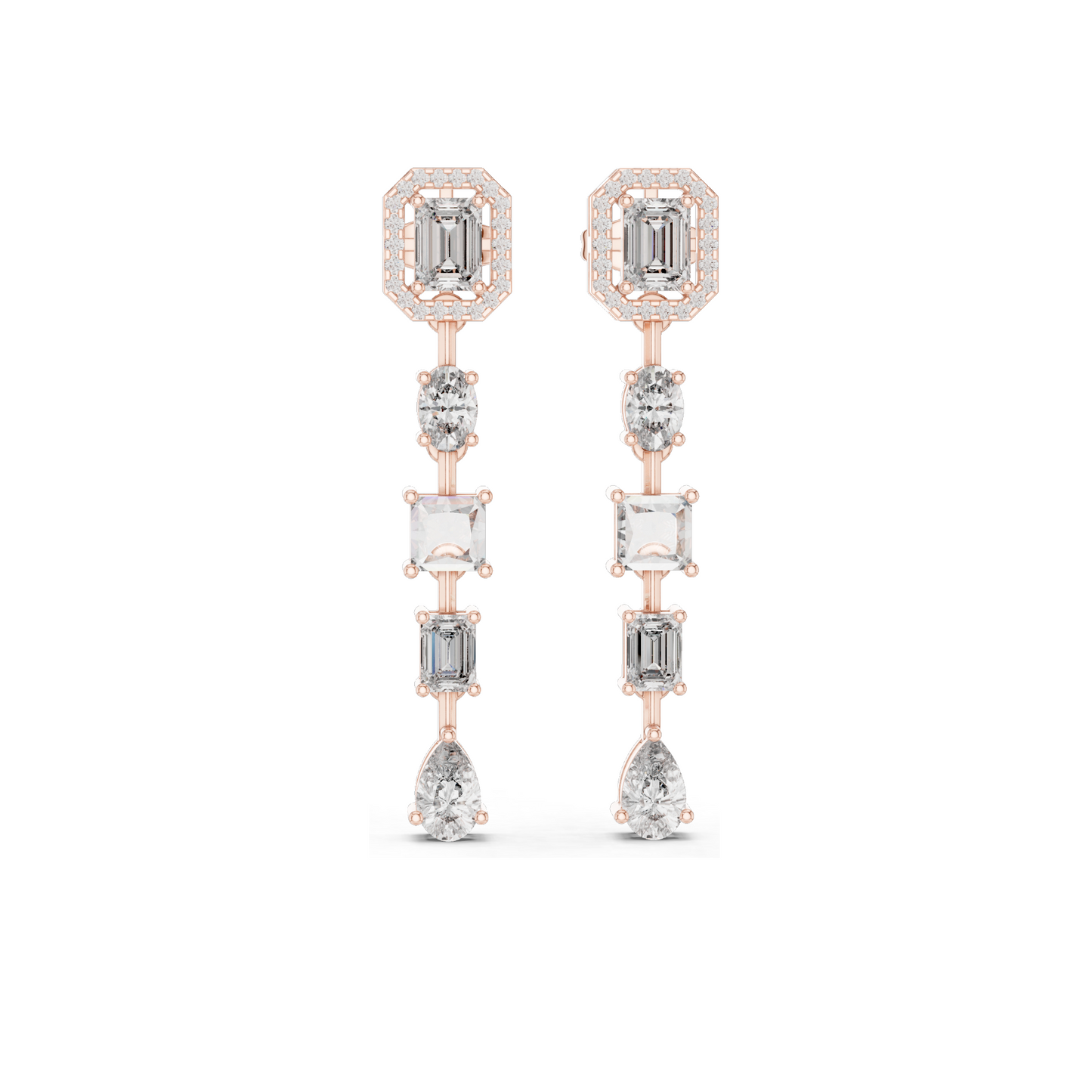 3.098 CT Lab Diamond Drop Earrings | Emerald, Oval, Square, and Pear Shaped Cuts | 18KT, 14KT, 10KT Gold & 925 Silver | Rose, Yellow, White Gold | Luxury Fine Jewelry