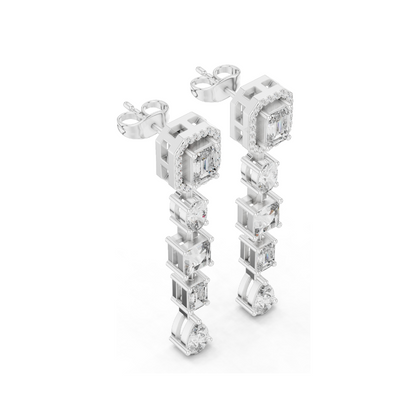 3.098 CT Lab Diamond Drop Earrings | Emerald, Oval, Square, and Pear Shaped Cuts | 18KT, 14KT, 10KT Gold & 925 Silver | Rose, Yellow, White Gold | Luxury Fine Jewelry