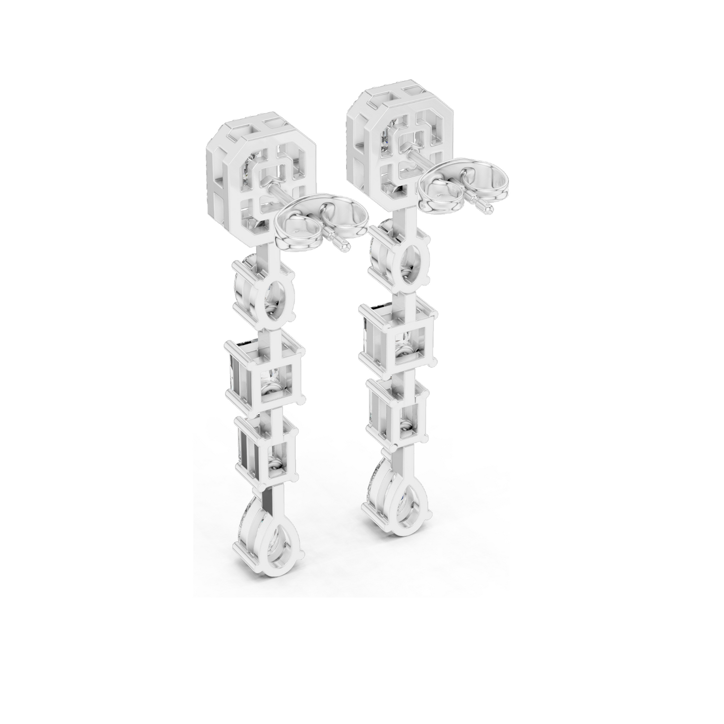 3.098 CT Lab Diamond Drop Earrings | Emerald, Oval, Square, and Pear Shaped Cuts | 18KT, 14KT, 10KT Gold & 925 Silver | Rose, Yellow, White Gold | Luxury Fine Jewelry