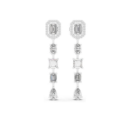 3.098 CT Lab Diamond Drop Earrings | Emerald, Oval, Square, and Pear Shaped Cuts | 18KT, 14KT, 10KT Gold & 925 Silver | Rose, Yellow, White Gold | Luxury Fine Jewelry