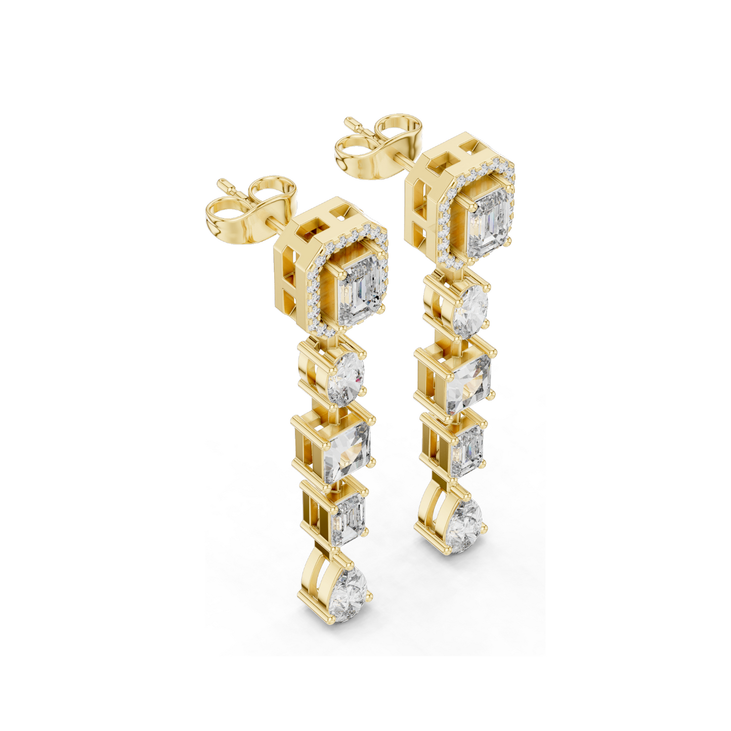 3.098 CT Lab Diamond Drop Earrings | Emerald, Oval, Square, and Pear Shaped Cuts | 18KT, 14KT, 10KT Gold & 925 Silver | Rose, Yellow, White Gold | Luxury Fine Jewelry