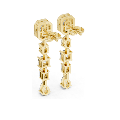 3.098 CT Lab Diamond Drop Earrings | Emerald, Oval, Square, and Pear Shaped Cuts | 18KT, 14KT, 10KT Gold & 925 Silver | Rose, Yellow, White Gold | Luxury Fine Jewelry