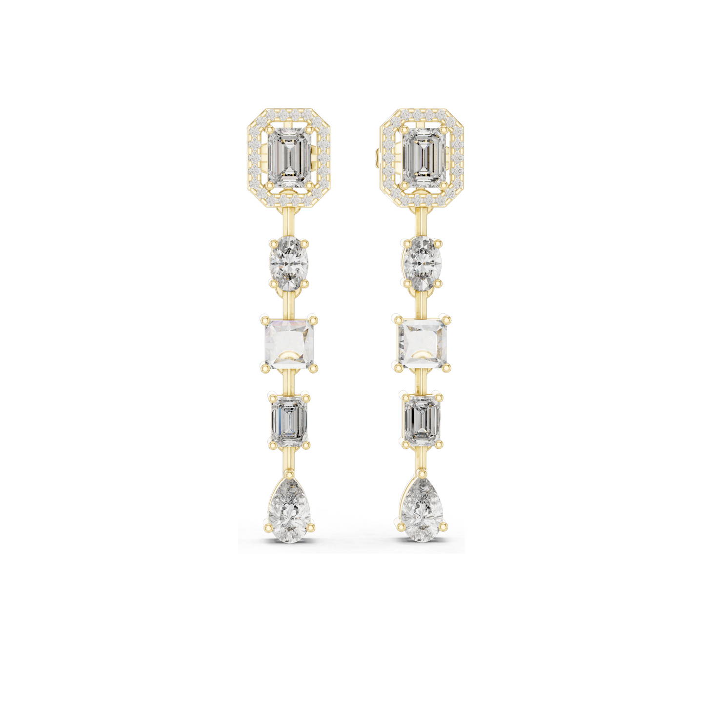 3.098 CT Lab Diamond Drop Earrings | Emerald, Oval, Square, and Pear Shaped Cuts | 18KT, 14KT, 10KT Gold & 925 Silver | Rose, Yellow, White Gold | Luxury Fine Jewelry