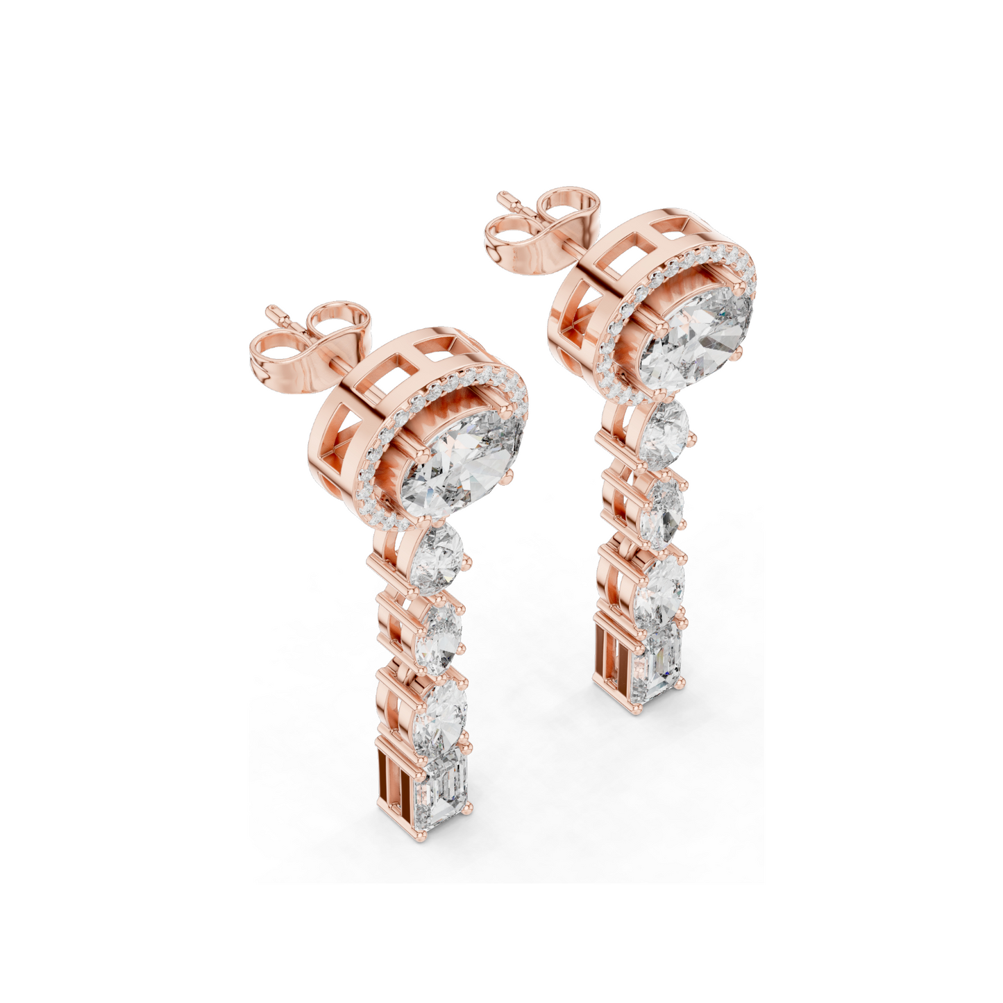3.338 CT Lab-Created Diamond Drop Earrings | Oval, Pear & Emerald Cut | 18KT, 14KT, 10KT Gold & 925 Silver | Rose, Yellow, White Gold | Luxury Fine Jewelry