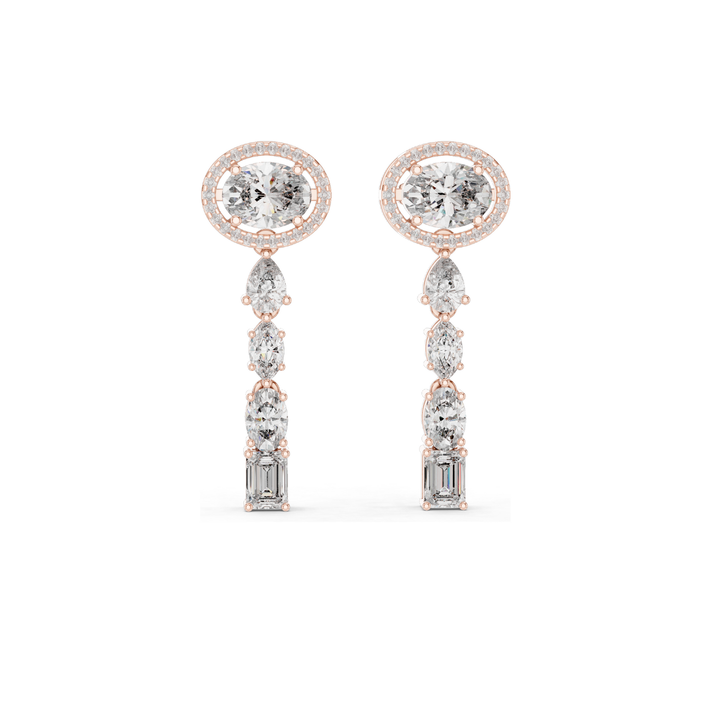 3.338 CT Lab-Created Diamond Drop Earrings | Oval, Pear & Emerald Cut | 18KT, 14KT, 10KT Gold & 925 Silver | Rose, Yellow, White Gold | Luxury Fine Jewelry