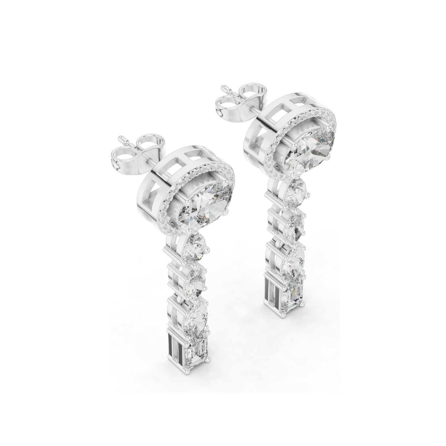 3.338 CT Lab-Created Diamond Drop Earrings | Oval, Pear & Emerald Cut | 18KT, 14KT, 10KT Gold & 925 Silver | Rose, Yellow, White Gold | Luxury Fine Jewelry