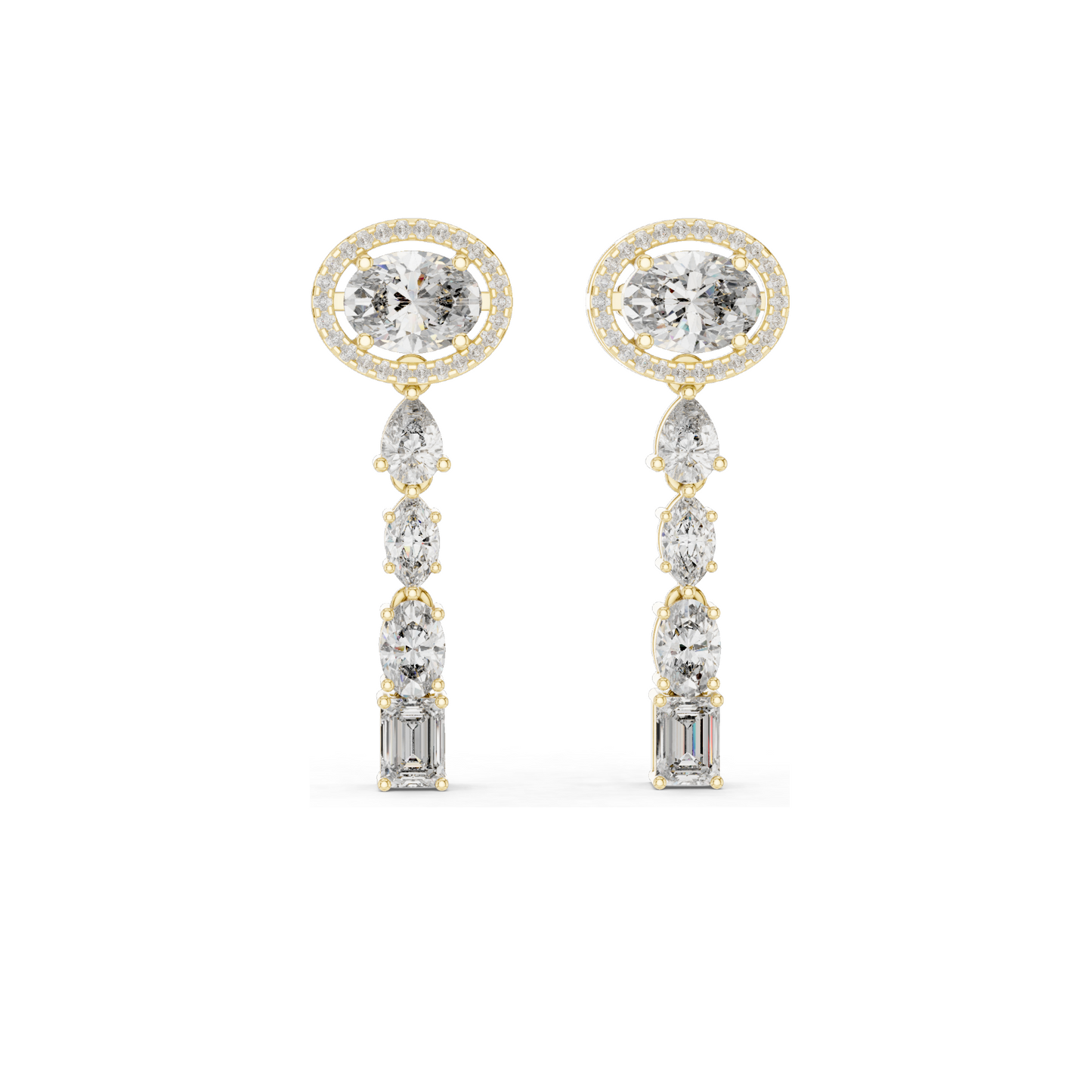 3.338 CT Lab-Created Diamond Drop Earrings | Oval, Pear & Emerald Cut | 18KT, 14KT, 10KT Gold & 925 Silver | Rose, Yellow, White Gold | Luxury Fine Jewelry