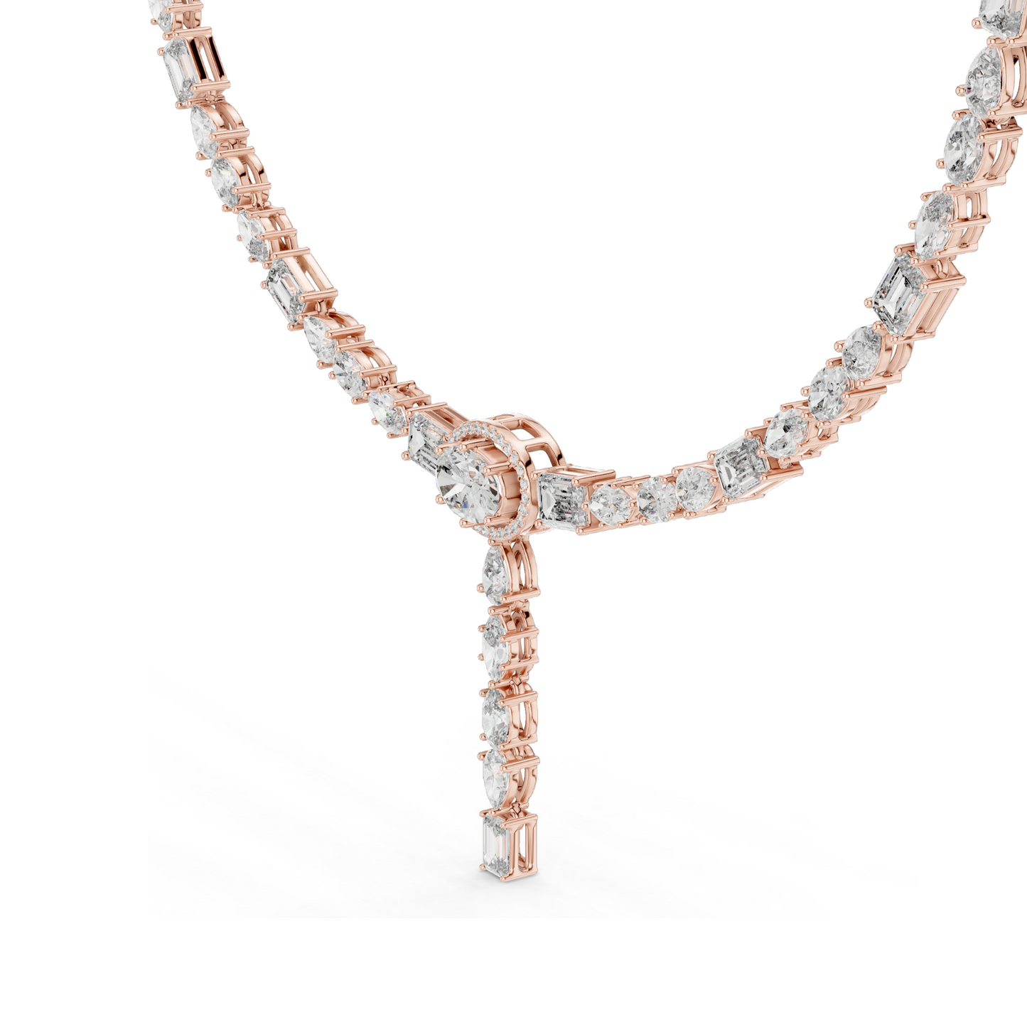 14.27 CT Lab Grown Diamond Necklace | Pear, Oval & Baguette Cuts | VVS-VS EF Color | 18KT & 14KT Gold | Rose, Yellow, White Gold Options | Luxury Fine Jewelry