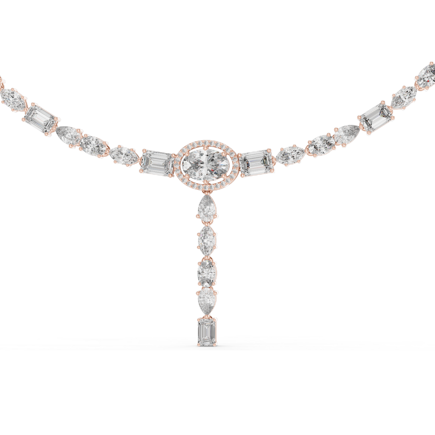 14.27 CT Lab Grown Diamond Necklace | Pear, Oval & Baguette Cuts | VVS-VS EF Color | 18KT & 14KT Gold | Rose, Yellow, White Gold Options | Luxury Fine Jewelry