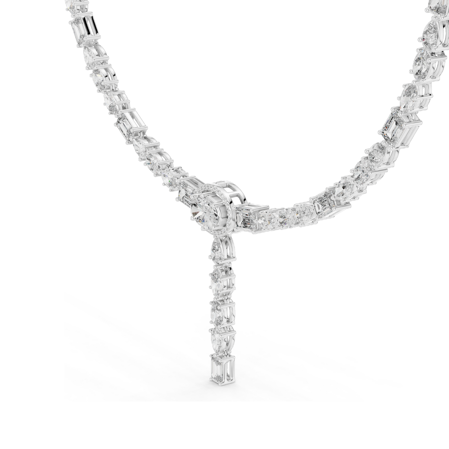14.27 CT Lab Grown Diamond Necklace | Pear, Oval & Baguette Cuts | VVS-VS EF Color | 18KT & 14KT Gold | Rose, Yellow, White Gold Options | Luxury Fine Jewelry