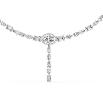 14.27 CT Lab Grown Diamond Necklace | Pear, Oval & Baguette Cuts | VVS-VS EF Color | 18KT & 14KT Gold | Rose, Yellow, White Gold Options | Luxury Fine Jewelry