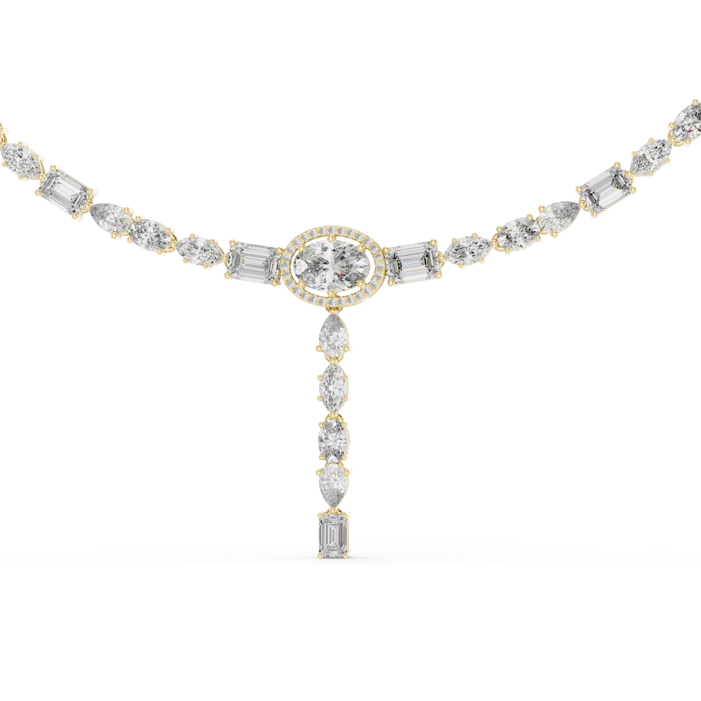 14.27 CT Lab Grown Diamond Necklace | Pear, Oval & Baguette Cuts | VVS-VS EF Color | 18KT & 14KT Gold | Rose, Yellow, White Gold Options | Luxury Fine Jewelry