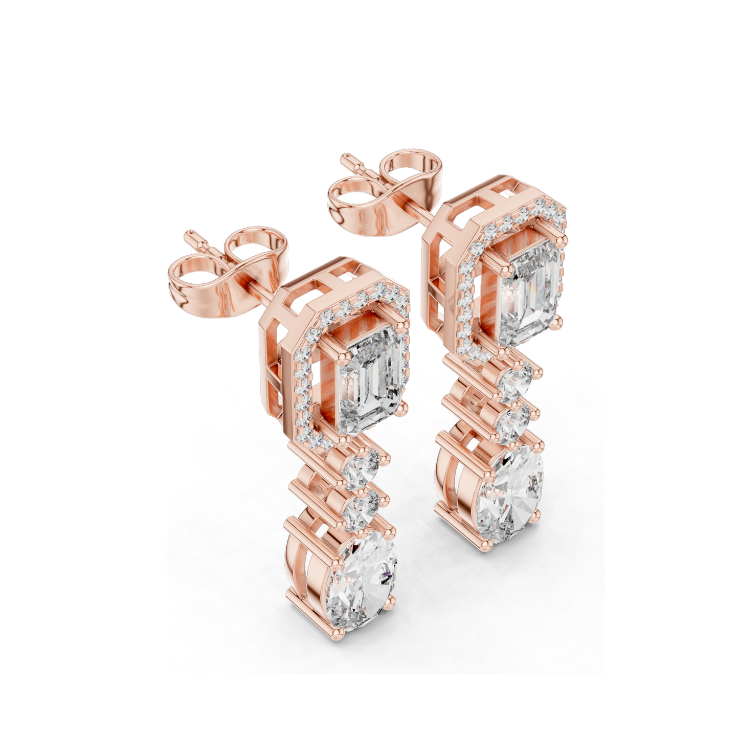 3.03 CT Lab Diamond Drop Earrings | VVS-VS EF Clarity, Emerald & Round Cut | 18KT, 14KT, 10KT Gold & 925 Silver | Rose, Yellow, White Gold | Luxury Fine Jewelry
