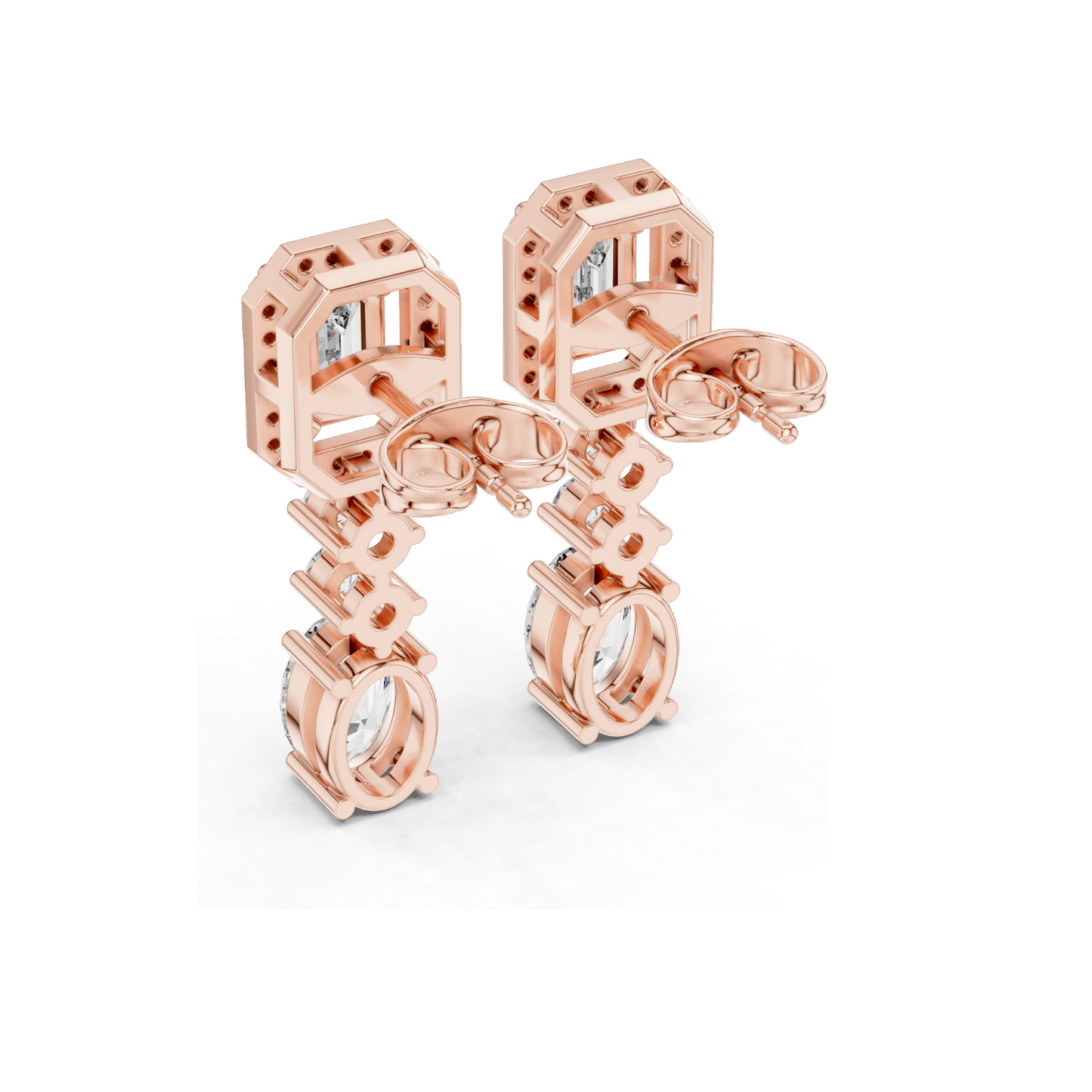 3.03 CT Lab Diamond Drop Earrings | VVS-VS EF Clarity, Emerald & Round Cut | 18KT, 14KT, 10KT Gold & 925 Silver | Rose, Yellow, White Gold | Luxury Fine Jewelry