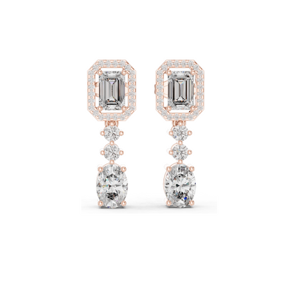 3.03 CT Lab Diamond Drop Earrings | VVS-VS EF Clarity, Emerald & Round Cut | 18KT, 14KT, 10KT Gold & 925 Silver | Rose, Yellow, White Gold | Luxury Fine Jewelry
