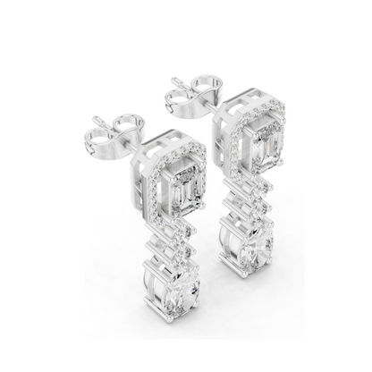 3.03 CT Lab Diamond Drop Earrings | VVS-VS EF Clarity, Emerald & Round Cut | 18KT, 14KT, 10KT Gold & 925 Silver | Rose, Yellow, White Gold | Luxury Fine Jewelry