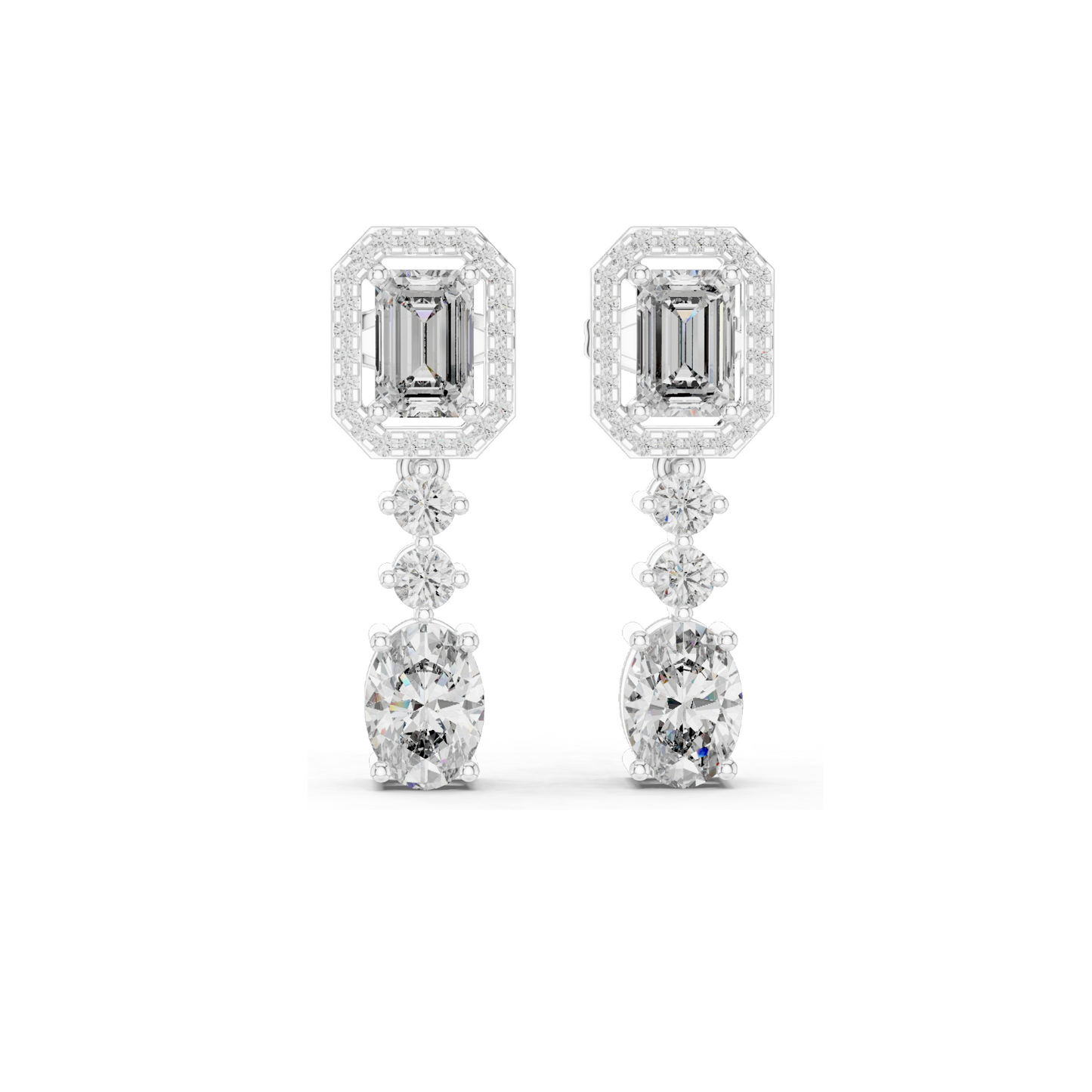 3.03 CT Lab Diamond Drop Earrings | VVS-VS EF Clarity, Emerald & Round Cut | 18KT, 14KT, 10KT Gold & 925 Silver | Rose, Yellow, White Gold | Luxury Fine Jewelry