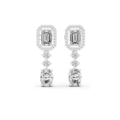 3.03 CT Lab Diamond Drop Earrings | VVS-VS EF Clarity, Emerald & Round Cut | 18KT, 14KT, 10KT Gold & 925 Silver | Rose, Yellow, White Gold | Luxury Fine Jewelry