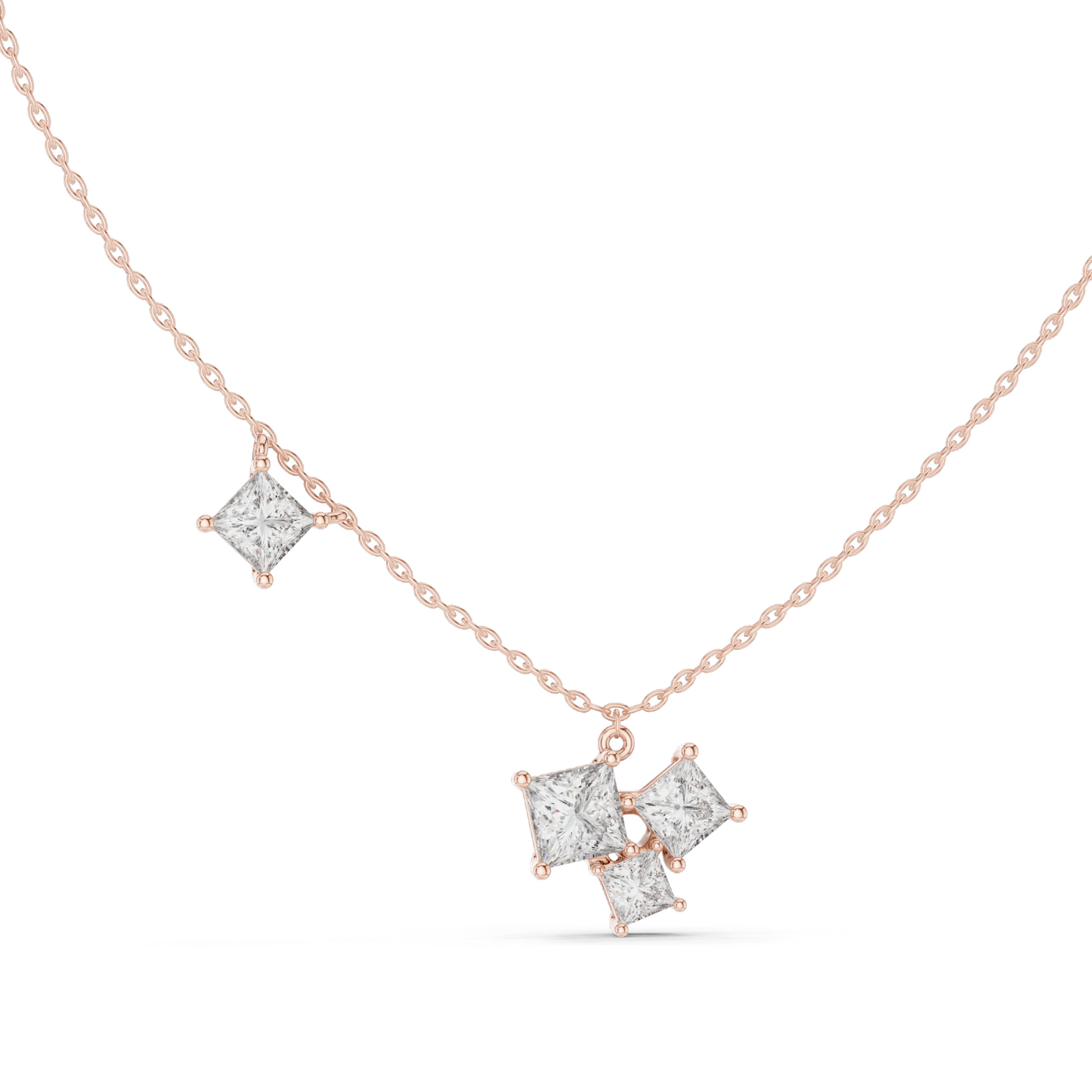 2.55 CT Lab-Created VVS-VS EF CVD Diamond Pendant Necklace | Princess Cut Diamonds | 18KT Rose, Yellow, White Gold | Luxury Fine Jewelry