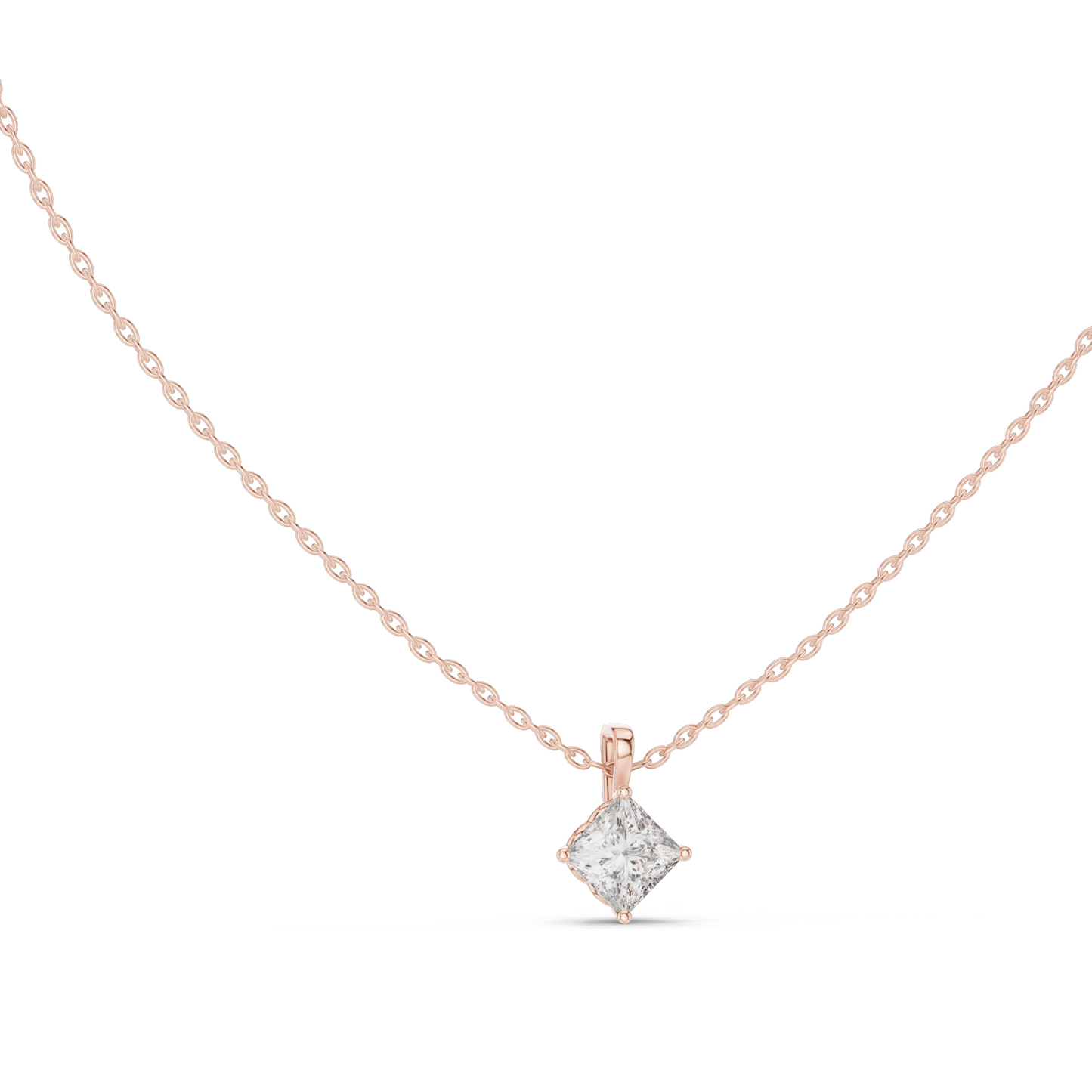 1 CT Lab-Grown VVS-VS EF Princess Cut Diamond Pendant Necklace | 18KT & 14KT Rose, Yellow, White Gold | Ethical Fine Jewelry
