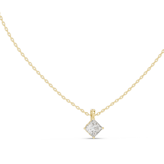 1 CT Lab-Grown VVS-VS EF Princess Cut Diamond Pendant Necklace | 18KT & 14KT Rose, Yellow, White Gold | Ethical Fine Jewelry