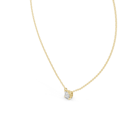 0.5 CT Princess Cut Lab-Created VVS-VS EF CVD Diamond Pendant Necklace | 18KT & 14KT | Rose, Yellow, White Gold | Minimalist Fine Jewelry