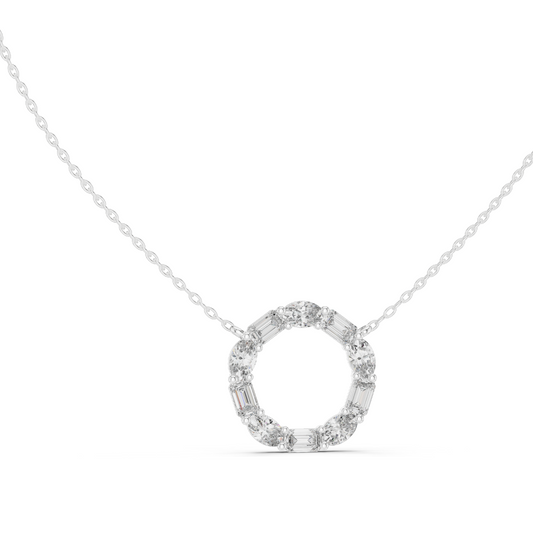 3 CT Lab-Created VVS-VS EF CVD Diamond Necklace | Round & Baguette Cut Diamonds | 18KT, 14KT, Rose, Yellow, White Gold | Luxury Fine Jewelry