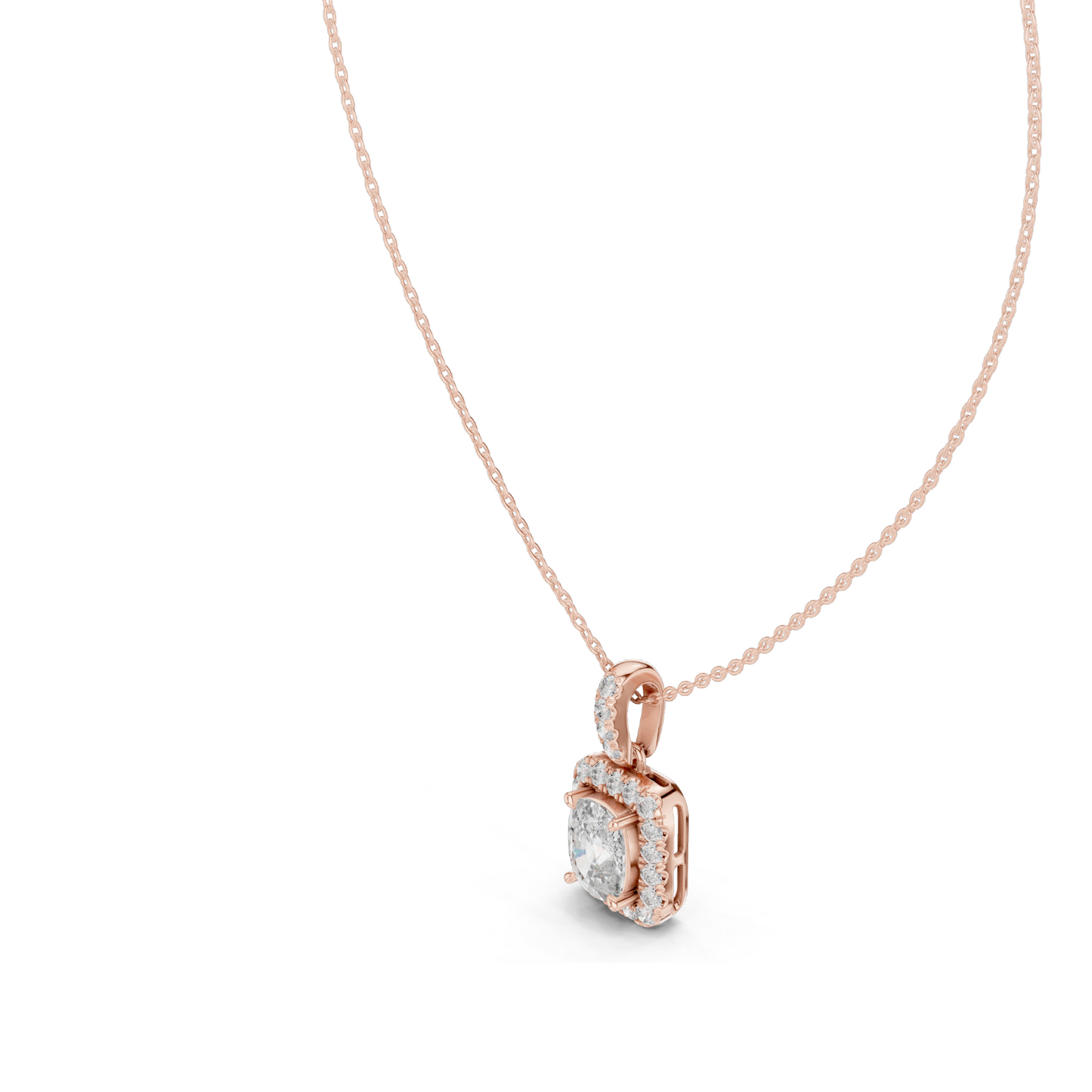 3.77 CT Lab-Created Cushion Cut VVS-VS EF Diamond Pendant Necklace | CVD Halo Design | 18KT & 14KT Gold in Rose, Yellow, White | Luxury Jewelry