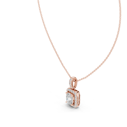 3.77 CT Lab-Created Cushion Cut VVS-VS EF Diamond Pendant Necklace | CVD Halo Design | 18KT & 14KT Gold in Rose, Yellow, White | Luxury Jewelry