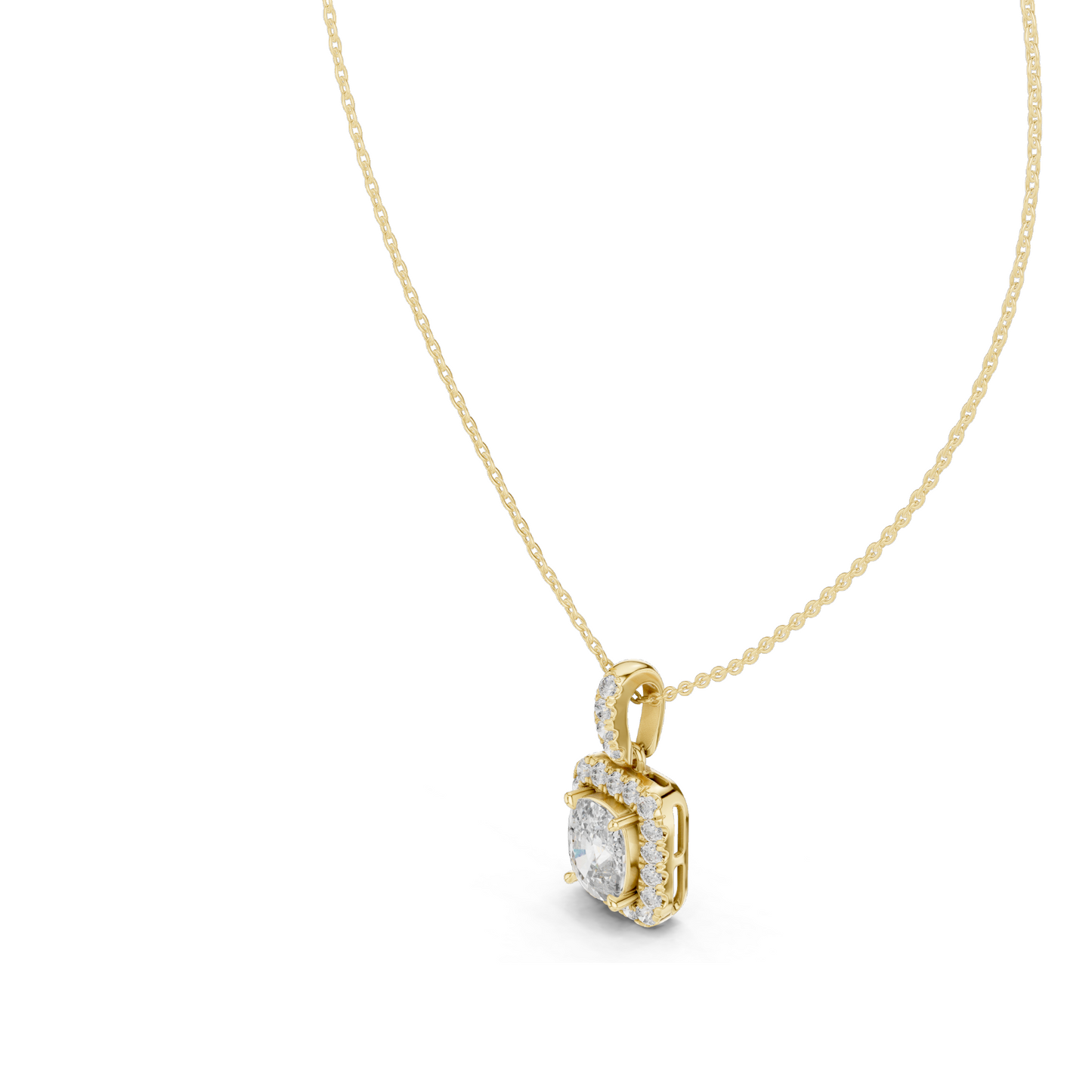 3.77 CT Lab-Created Cushion Cut VVS-VS EF Diamond Pendant Necklace | CVD Halo Design | 18KT & 14KT Gold in Rose, Yellow, White | Luxury Jewelry
