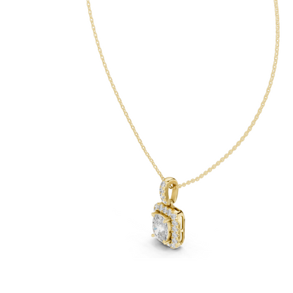 3.77 CT Lab-Created Cushion Cut VVS-VS EF Diamond Pendant Necklace | CVD Halo Design | 18KT & 14KT Gold in Rose, Yellow, White | Luxury Jewelry