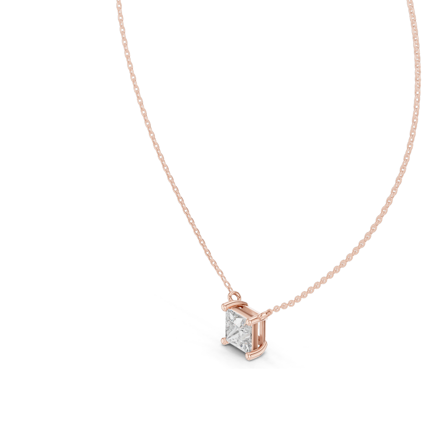 2.5 CT Princess Cut Lab-Created VVS-VS EF CVD Diamond Pendant Necklace | 18KT & 14KT Rose, Yellow, White Gold | Minimalist Luxury Fine Jewelry