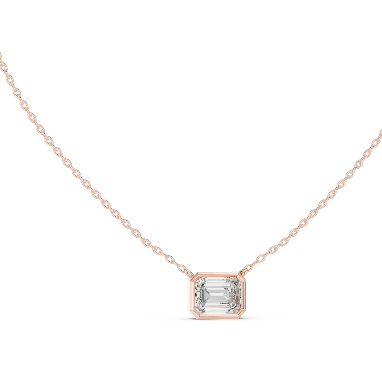 2.5 CT Lab-Grown VVS-VS EF CVD Emerald Cut Diamond Necklace | 18KT & 14KT Rose, Yellow, White Gold | Bezel Set Fine Jewelry for Women