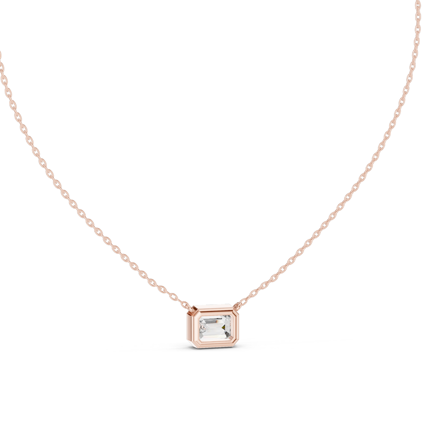 2.5 CT Lab-Grown VVS-VS EF CVD Emerald Cut Diamond Necklace | 18KT & 14KT Rose, Yellow, White Gold | Bezel Set Fine Jewelry for Women