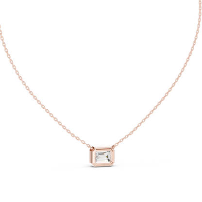 2.5 CT Lab-Grown VVS-VS EF CVD Emerald Cut Diamond Necklace | 18KT & 14KT Rose, Yellow, White Gold | Bezel Set Fine Jewelry for Women