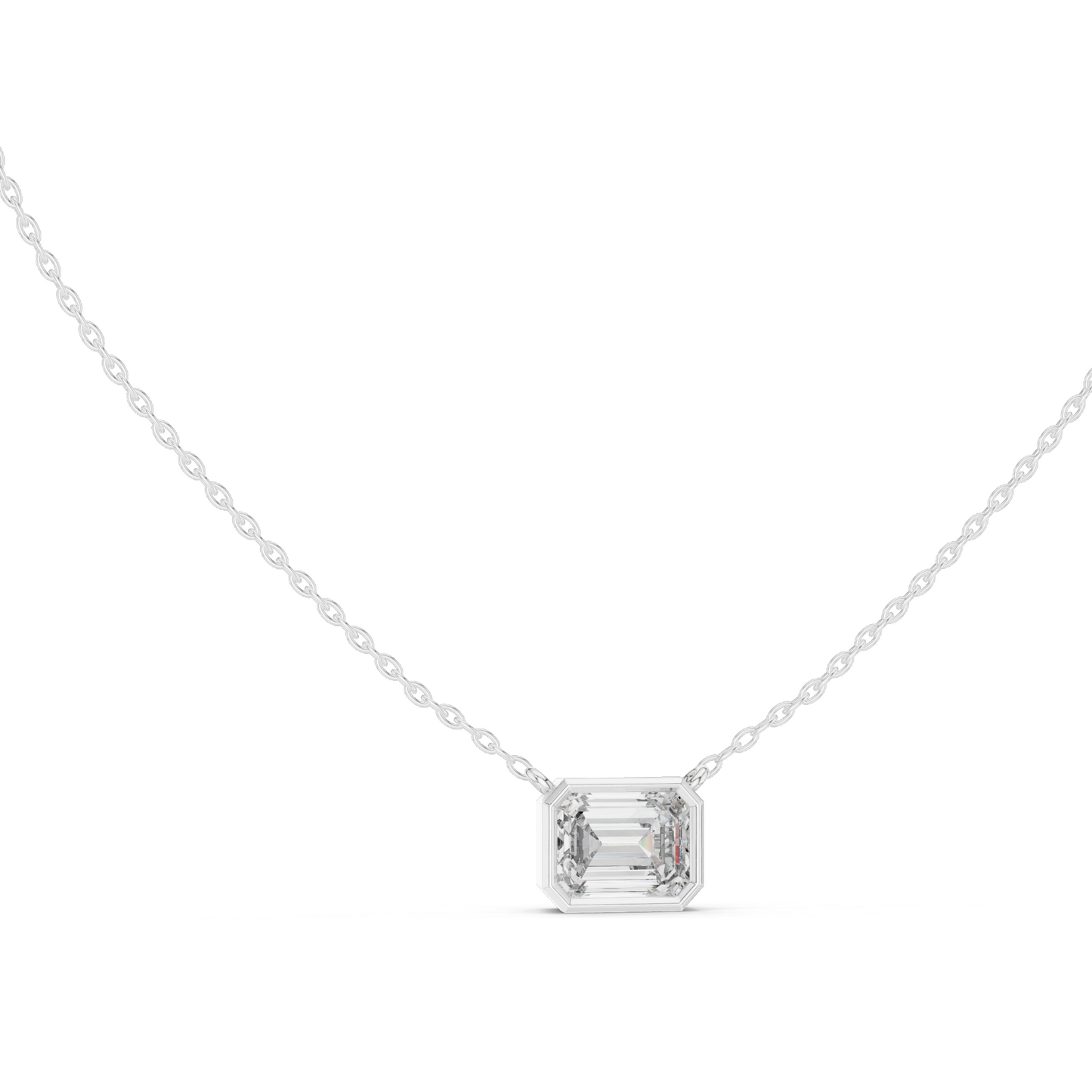 2.5 CT Lab-Grown VVS-VS EF CVD Emerald Cut Diamond Necklace | 18KT & 14KT Rose, Yellow, White Gold | Bezel Set Fine Jewelry for Women