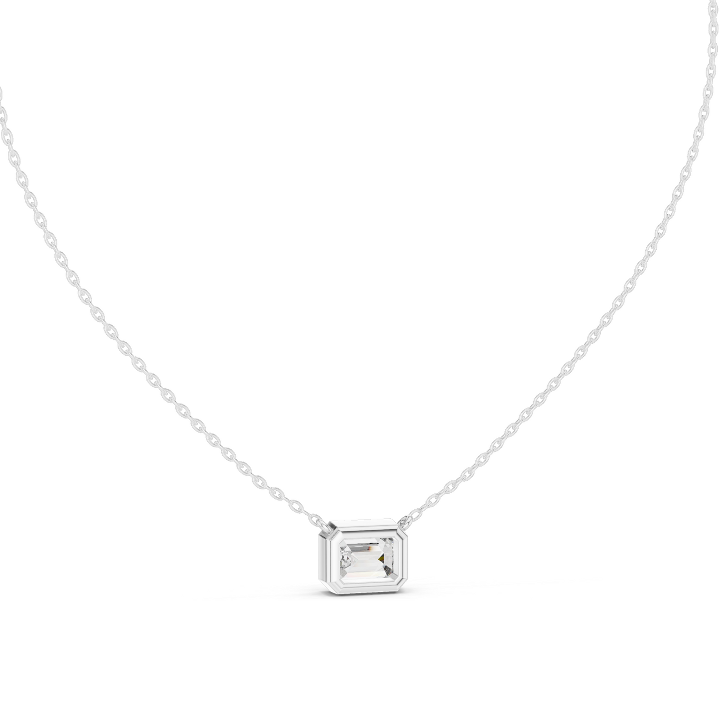 2.5 CT Lab-Grown VVS-VS EF CVD Emerald Cut Diamond Necklace | 18KT & 14KT Rose, Yellow, White Gold | Bezel Set Fine Jewelry for Women