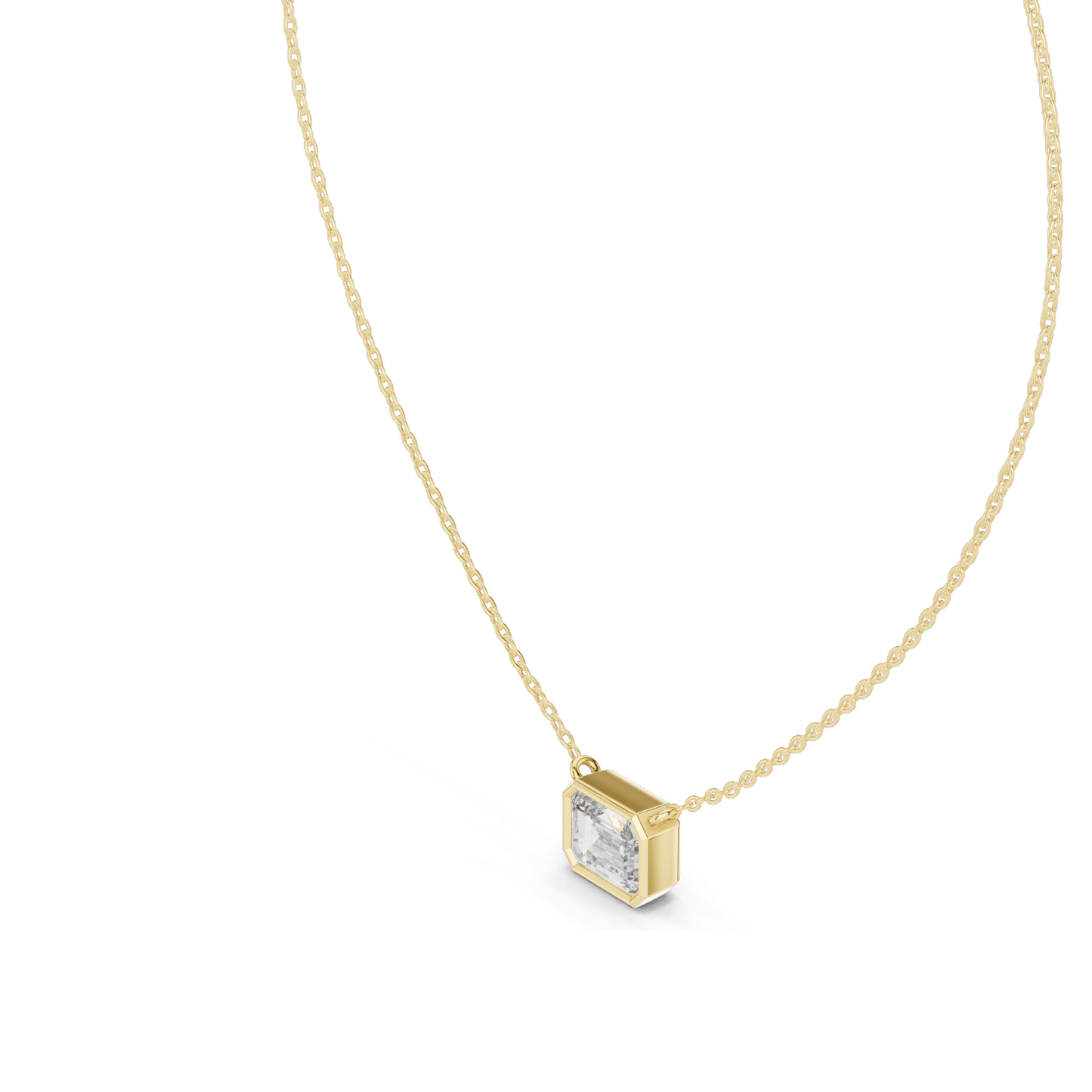 2.5 CT Lab-Grown VVS-VS EF CVD Emerald Cut Diamond Necklace | 18KT & 14KT Rose, Yellow, White Gold | Bezel Set Fine Jewelry for Women