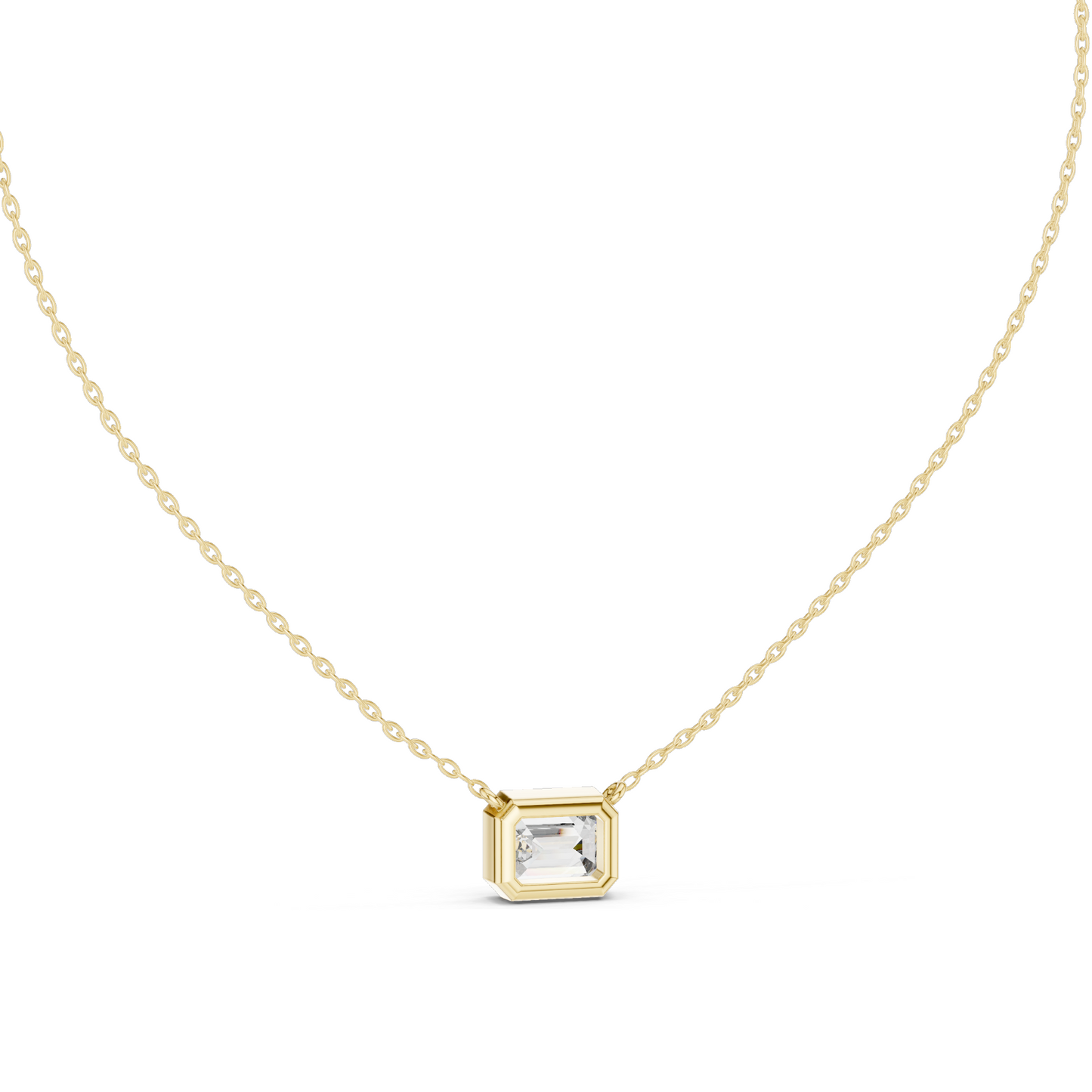2.5 CT Lab-Grown VVS-VS EF CVD Emerald Cut Diamond Necklace | 18KT & 14KT Rose, Yellow, White Gold | Bezel Set Fine Jewelry for Women
