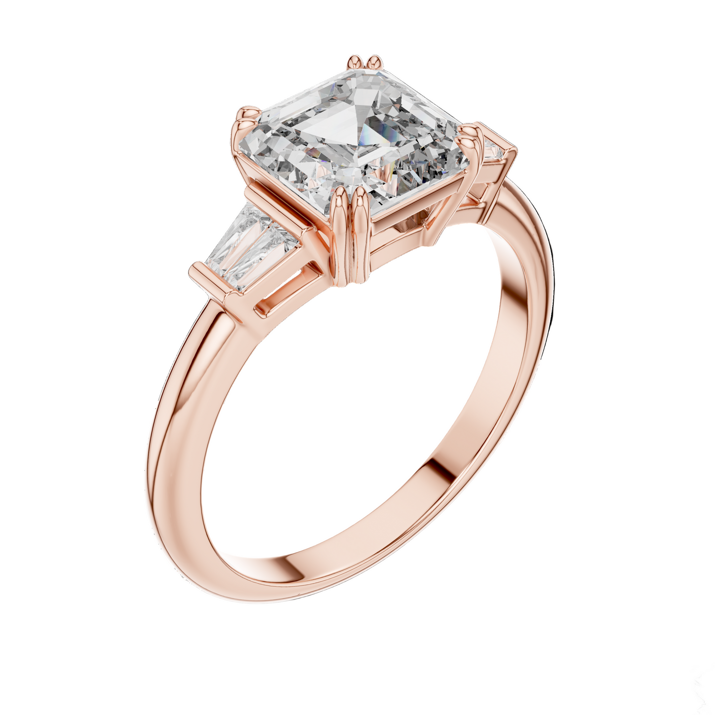 1.97 CT Asscher Cut Lab Diamond Three-Stone Ring | VVS-VS EF Clarity | 18KT, 14KT, 10KT Gold & 925 Silver | Rose, Yellow, White Gold & Moissanite Options