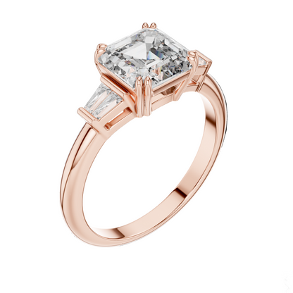 1.97 CT Asscher Cut Lab Diamond Three-Stone Ring | VVS-VS EF Clarity | 18KT, 14KT, 10KT Gold & 925 Silver | Rose, Yellow, White Gold & Moissanite Options