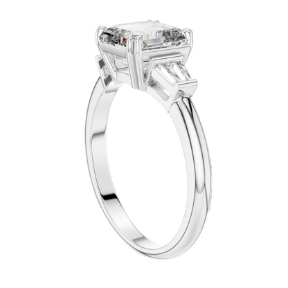 1.97 CT Asscher Cut Lab Diamond Three-Stone Ring | VVS-VS EF Clarity | 18KT, 14KT, 10KT Gold & 925 Silver | Rose, Yellow, White Gold & Moissanite Options