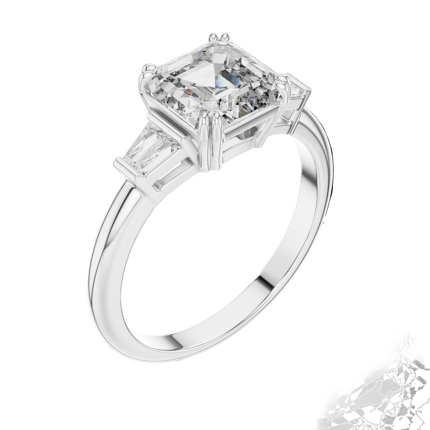 1.97 CT Asscher Cut Lab Diamond Three-Stone Ring | VVS-VS EF Clarity | 18KT, 14KT, 10KT Gold & 925 Silver | Rose, Yellow, White Gold & Moissanite Options
